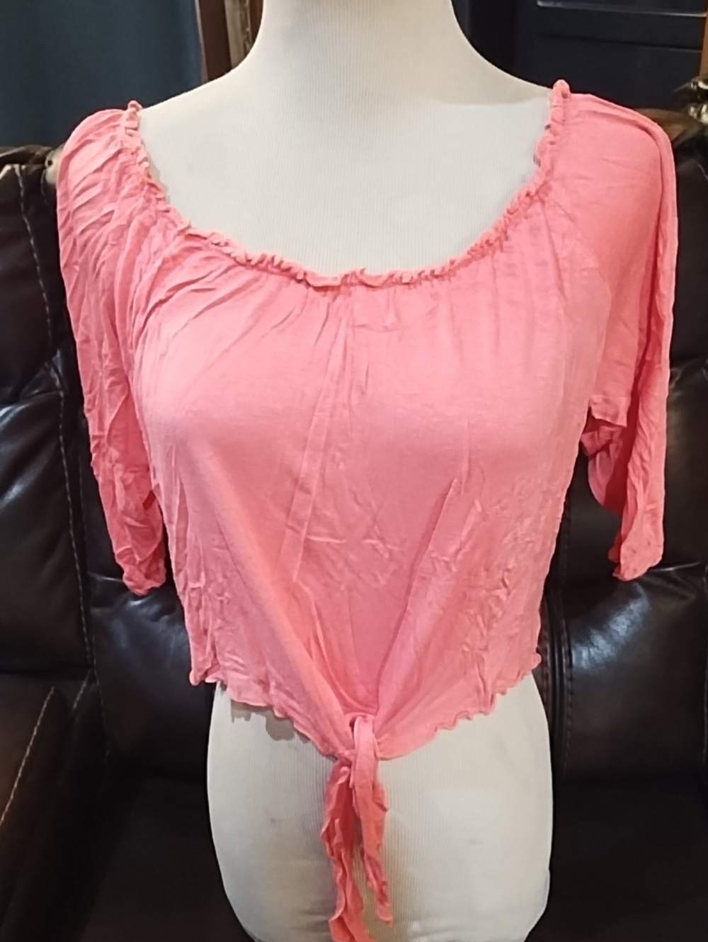 Agaci Women's Pink Tie-Front Scoop Neck Top